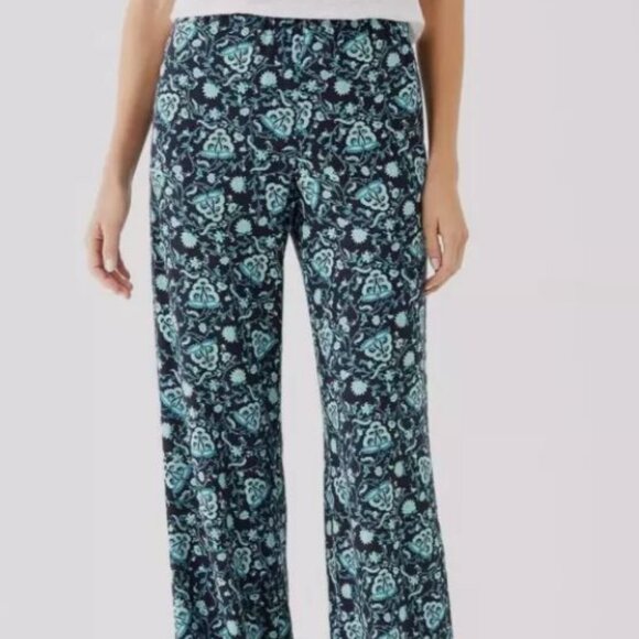 *NWT* J.JILL FLORAL ART PAISLEY FULL LEG PANTS_BLUE/MULTI_L_$89 - Picture 1 of 4